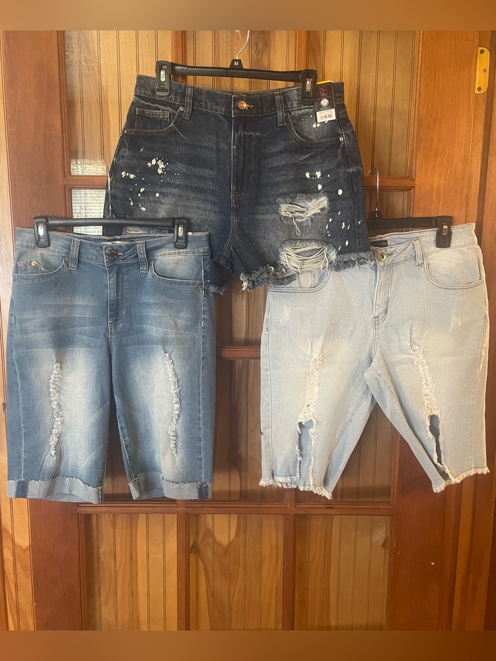 3 for $18 Women's Distressed Denim Shorts - Dark Wash, Light Wash & Mid Wash